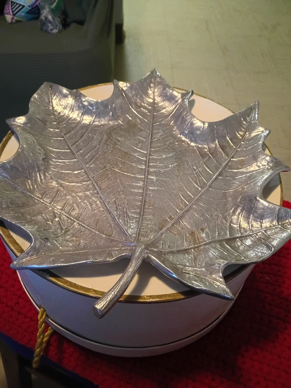 Pier 1 Metallic Silver Leaf Serving Tray